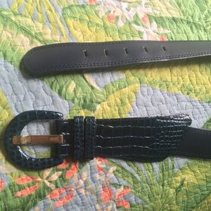 80s blue crocodile leather belt vintage retro